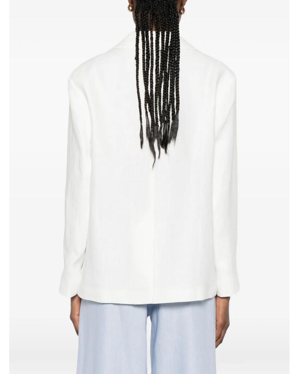 Max Mara White Linen Boxy Jacket With Detailed Closure