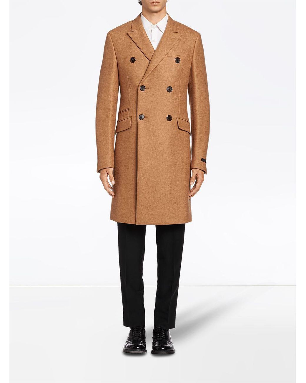 Prada Camel Twill Coat in Brown for Men Lyst