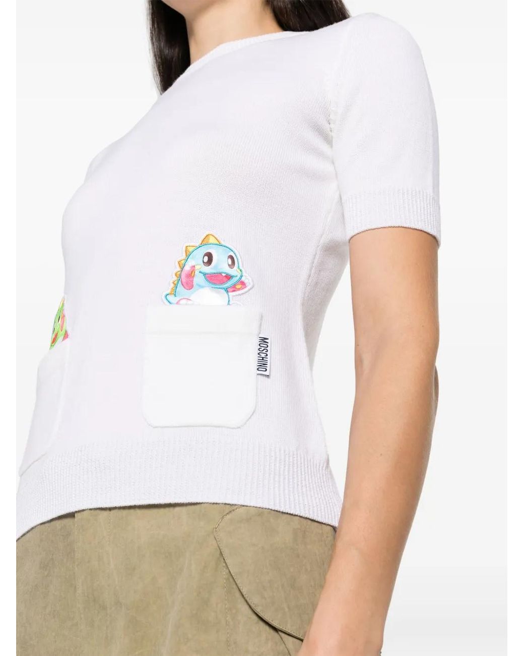 Moschino White Logo-Tag Short-Sleeve Top