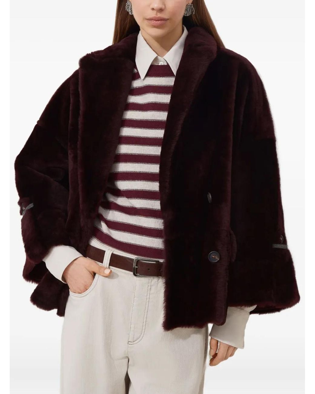 Brunello Cucinelli Black Lamb-fur Double-breasted Jacket