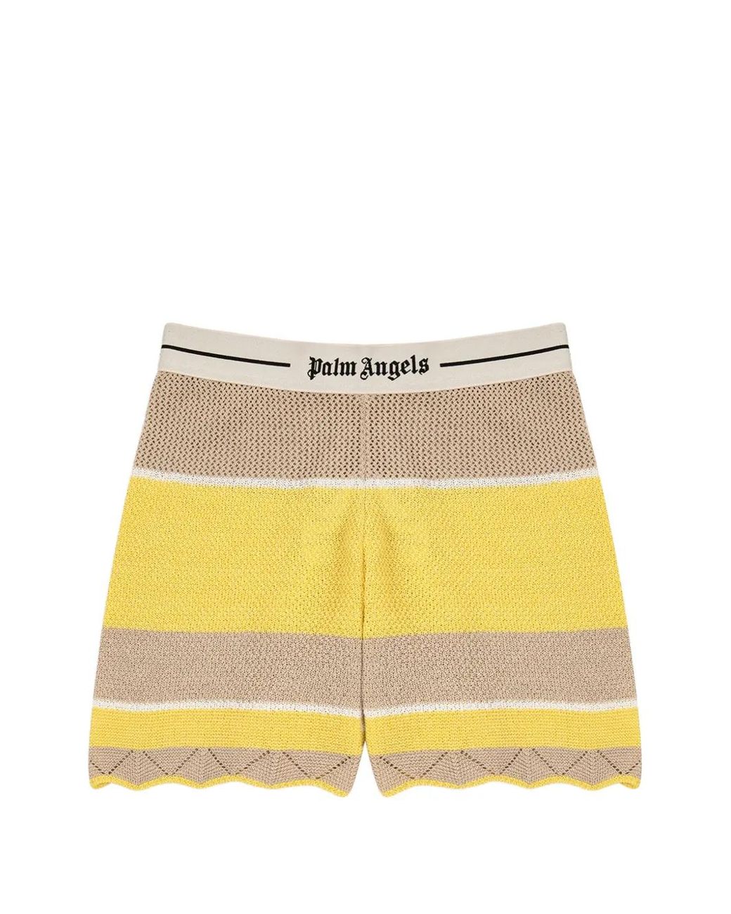 Palm Angels Yellow Striped Scalloped-Edge Shorts