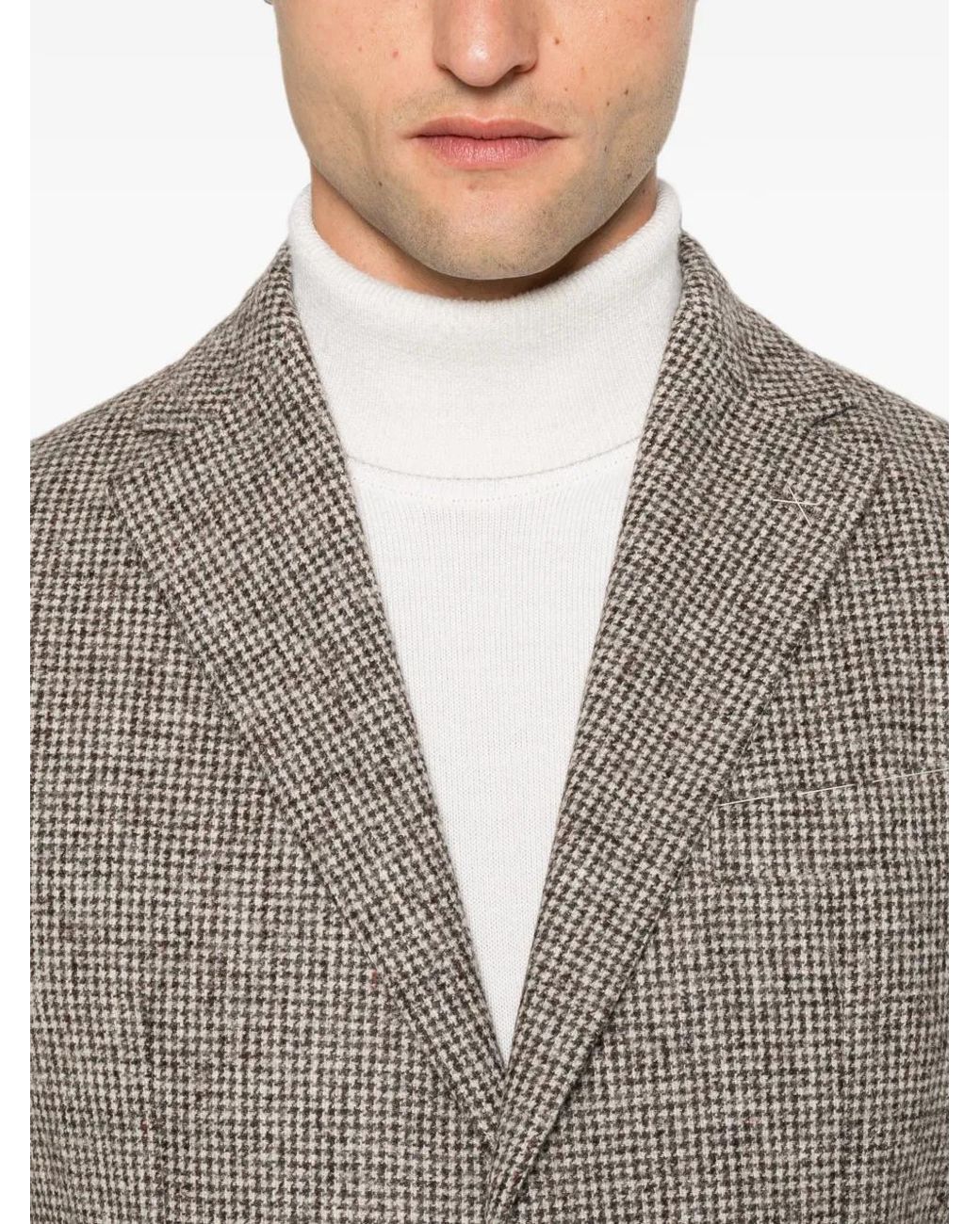 Eleventy Gray Houndstooth-Pattern Single-Breasted Blazer for men