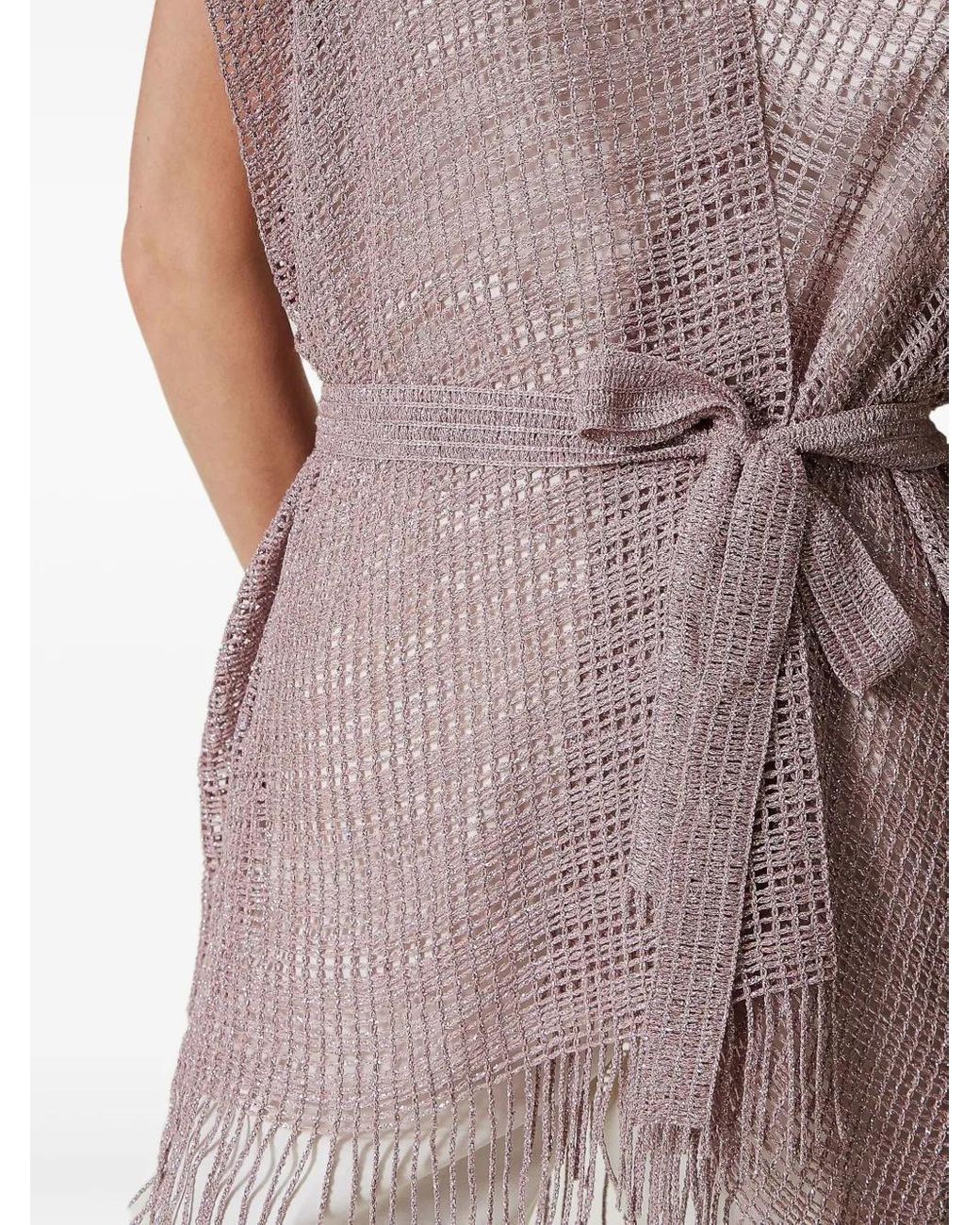 Twinset Purple Fringed Open-Front Cardigan