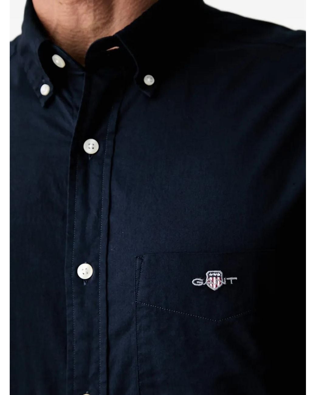 Gant Blue Regular Logo-Embroidered Shirt for men