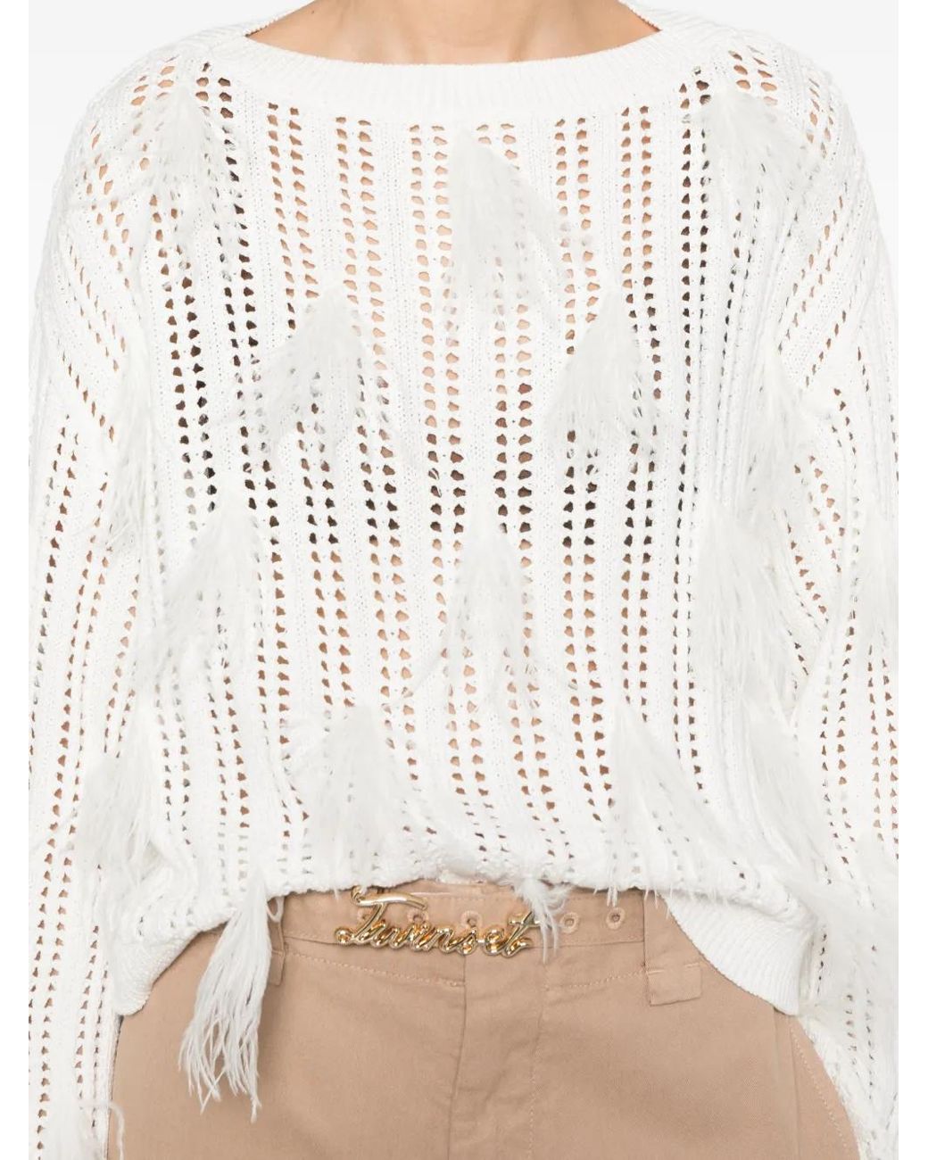 Twinset White Feather-Detail Sweater