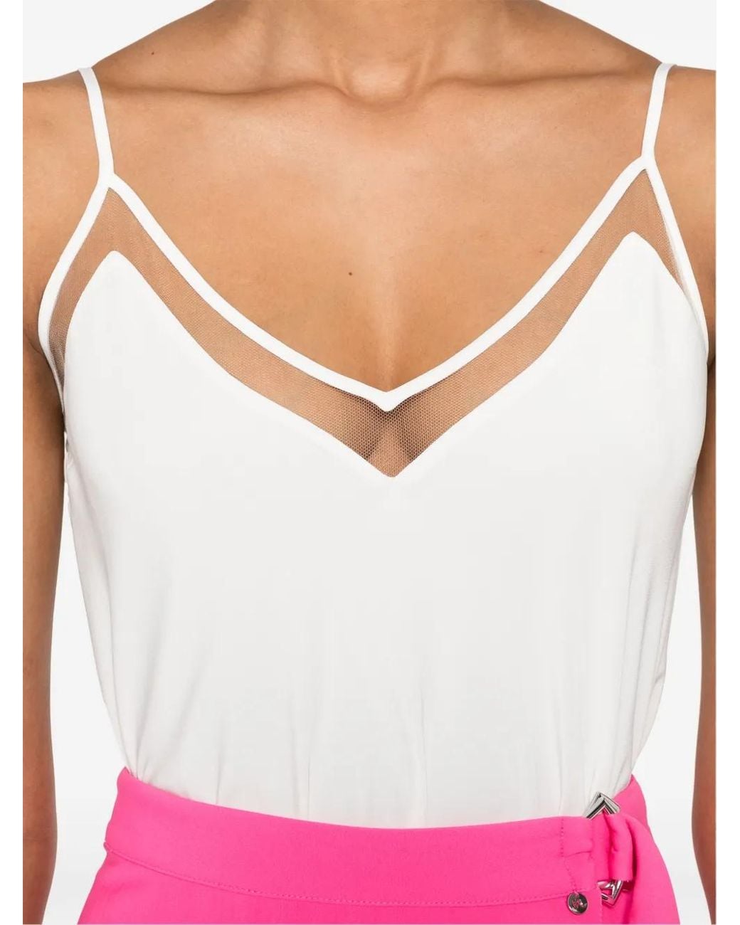 Nissa White V-Neck Crepe De Chine Tank Top
