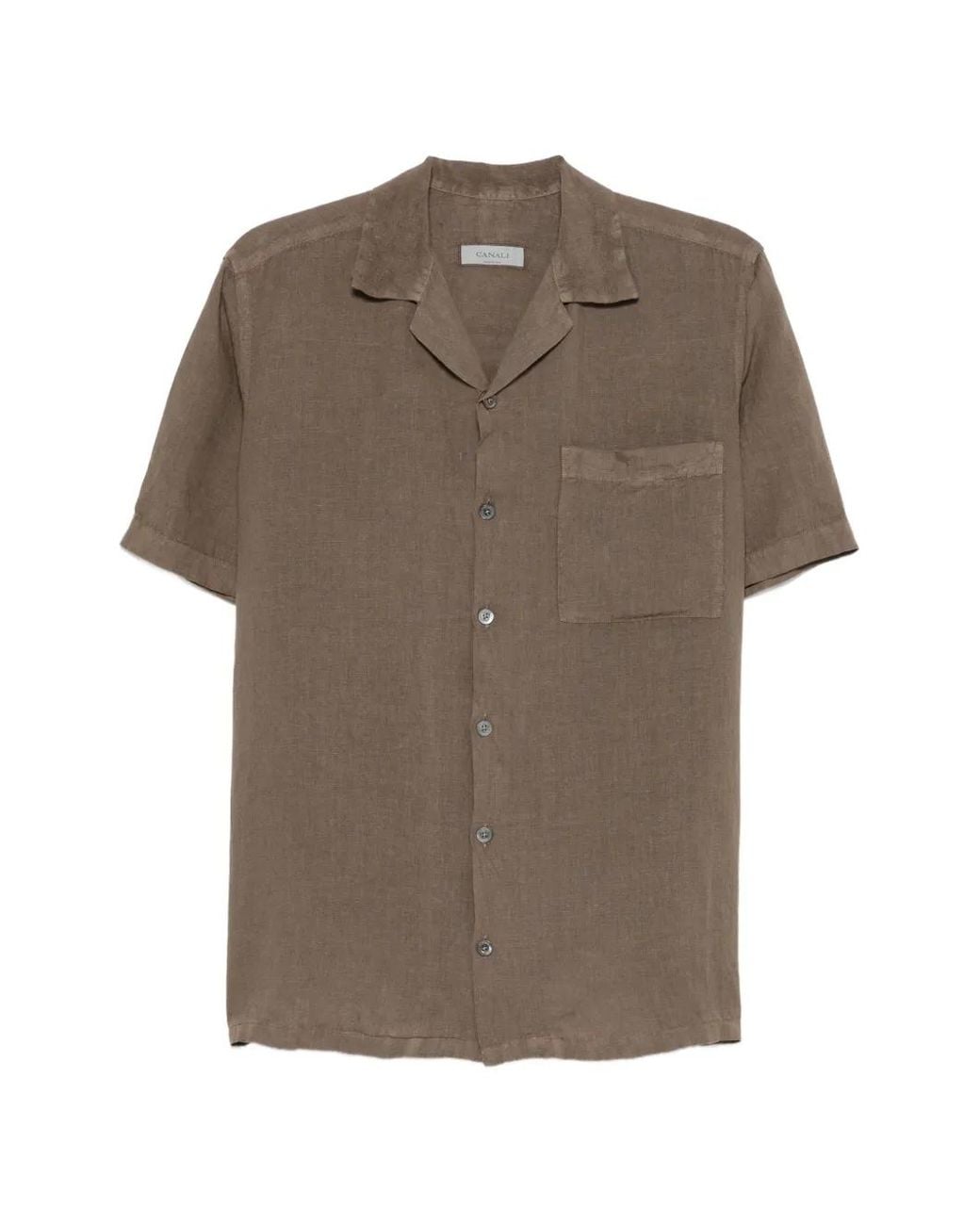 Canali Gray Short-Sleeve Pocket-Detail Shirt for men