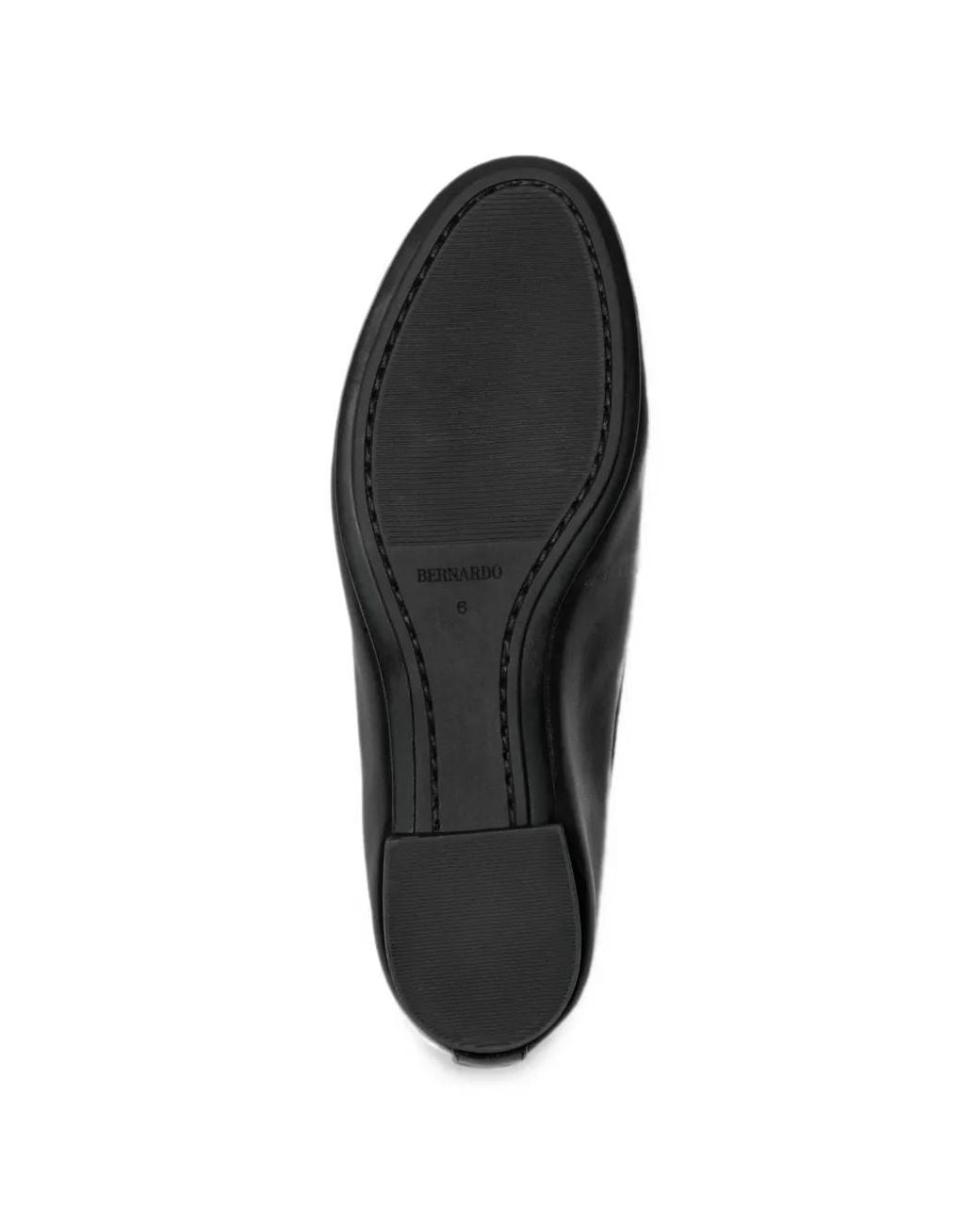 Bernardo Black Bow-Detail Leather Ballet Flats