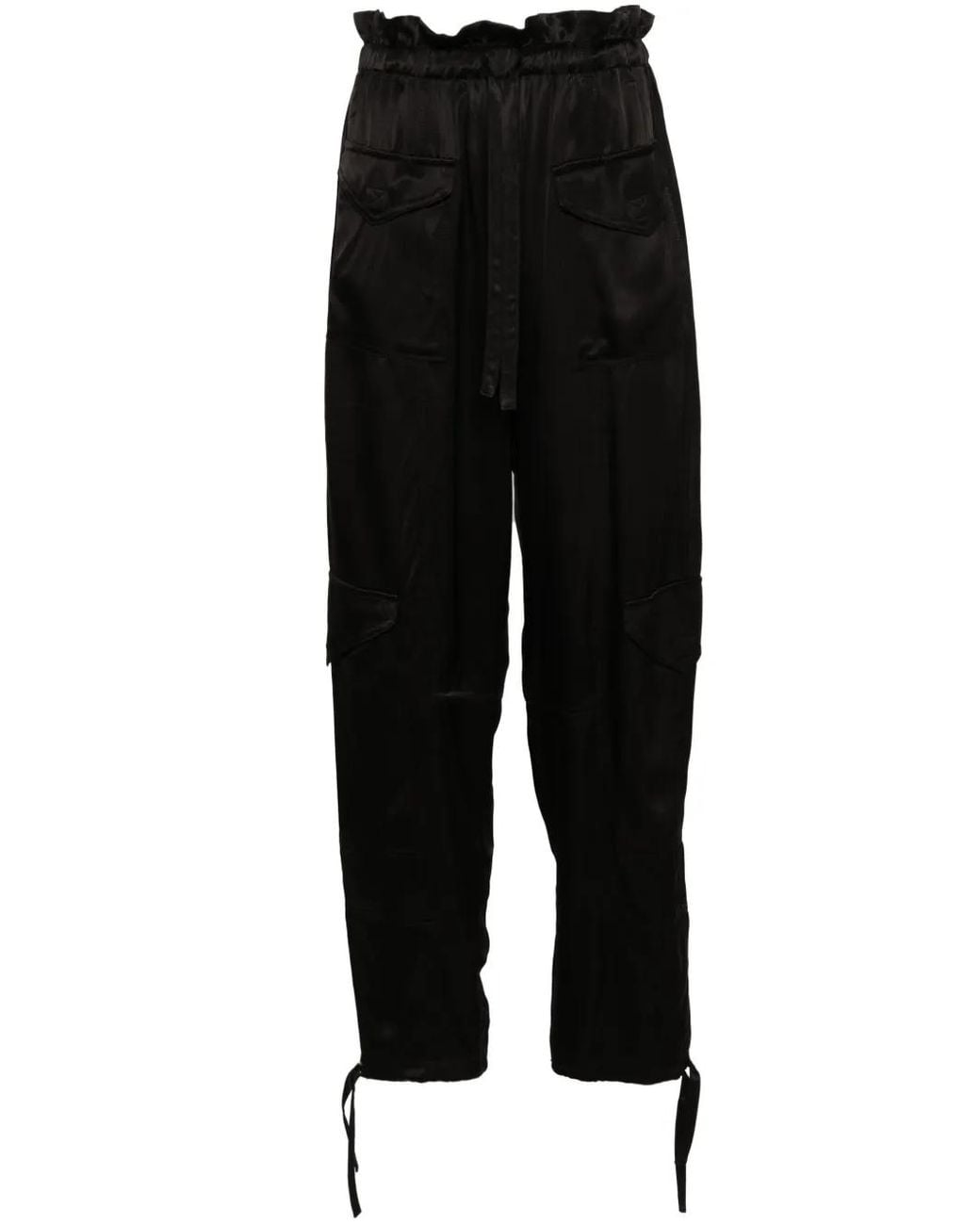 Ganni Black Satin Cargo Trousers