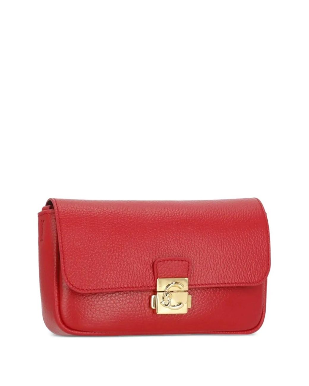 Coccinelle Red C-Me Lock Pebbled Leather Shoulder Bag