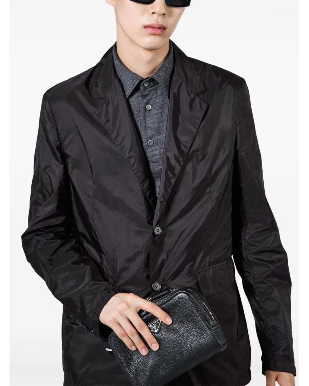 Prada Black Re-Nylon Single-Breasted Blazer for men