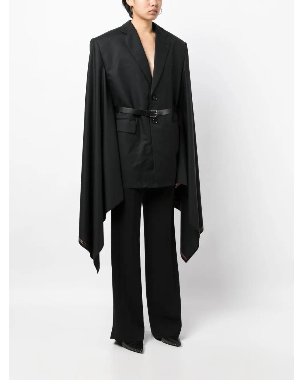Junya Watanabe Black Belted Wool Cape Blazer