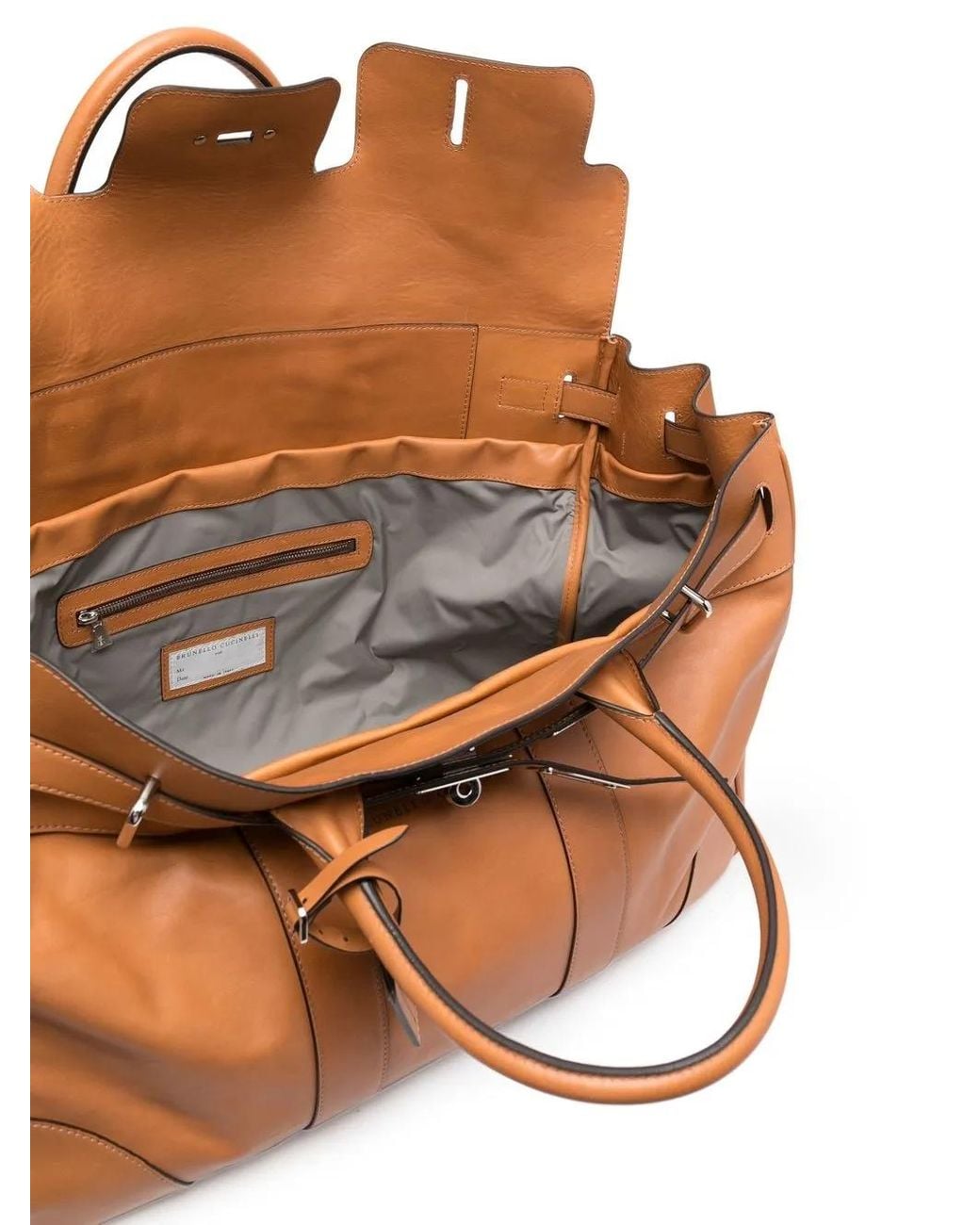 Brunello Cucinelli Brown Logo-Stamp Leather Holdall for men