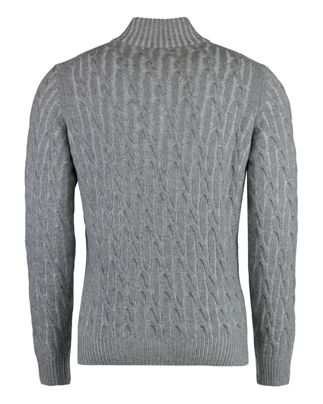 Moorer Gray Cable-Knit Half-Zip Sweater for men
