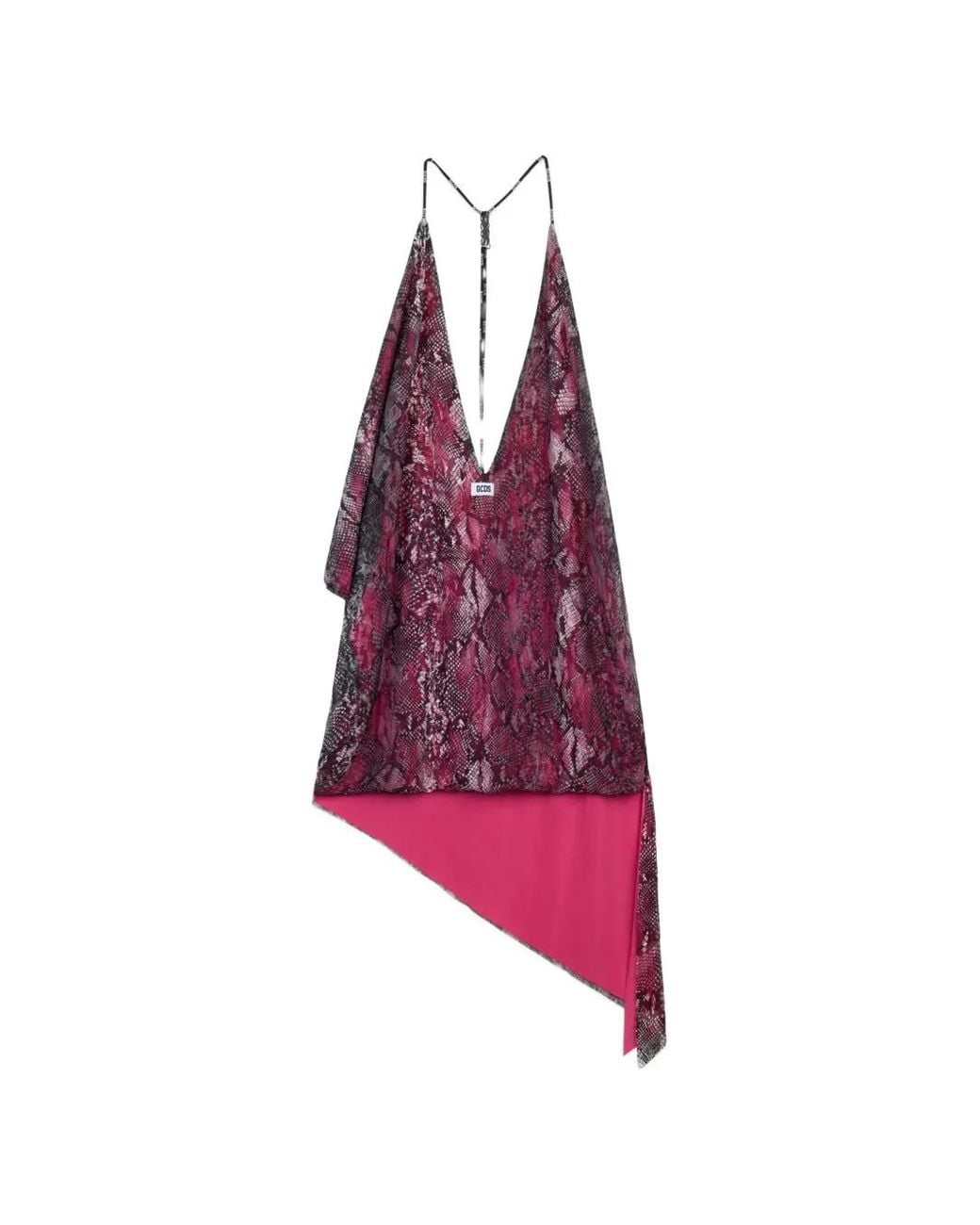 Gcds Purple Snakeskin-Print Asymmetric Dress