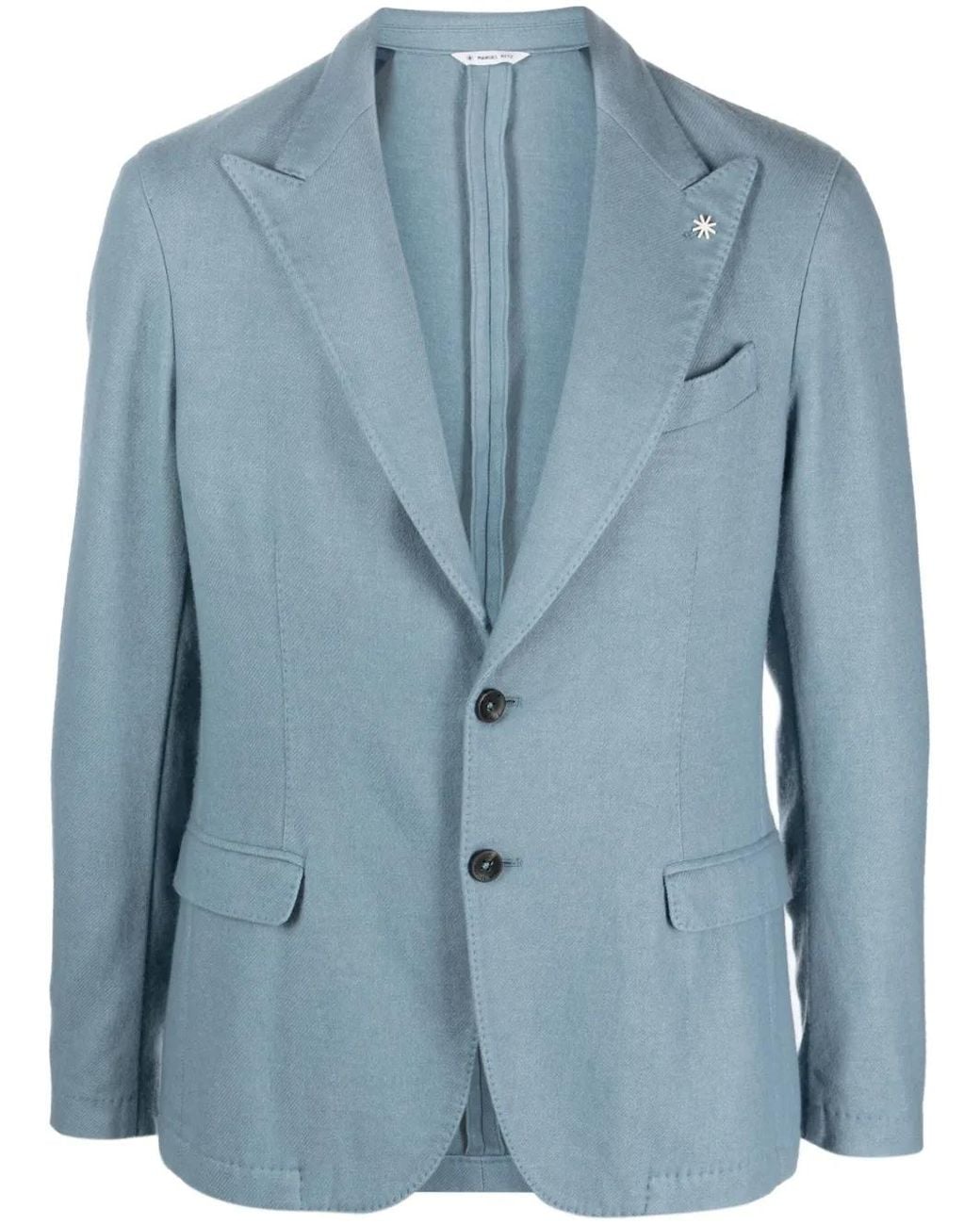 Manuel Ritz Blue Logo-Appliqué Twill Single-Breasted Blazer for men