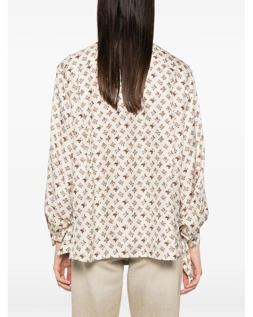 Max Mara White Oversized Printed Silk Shirt