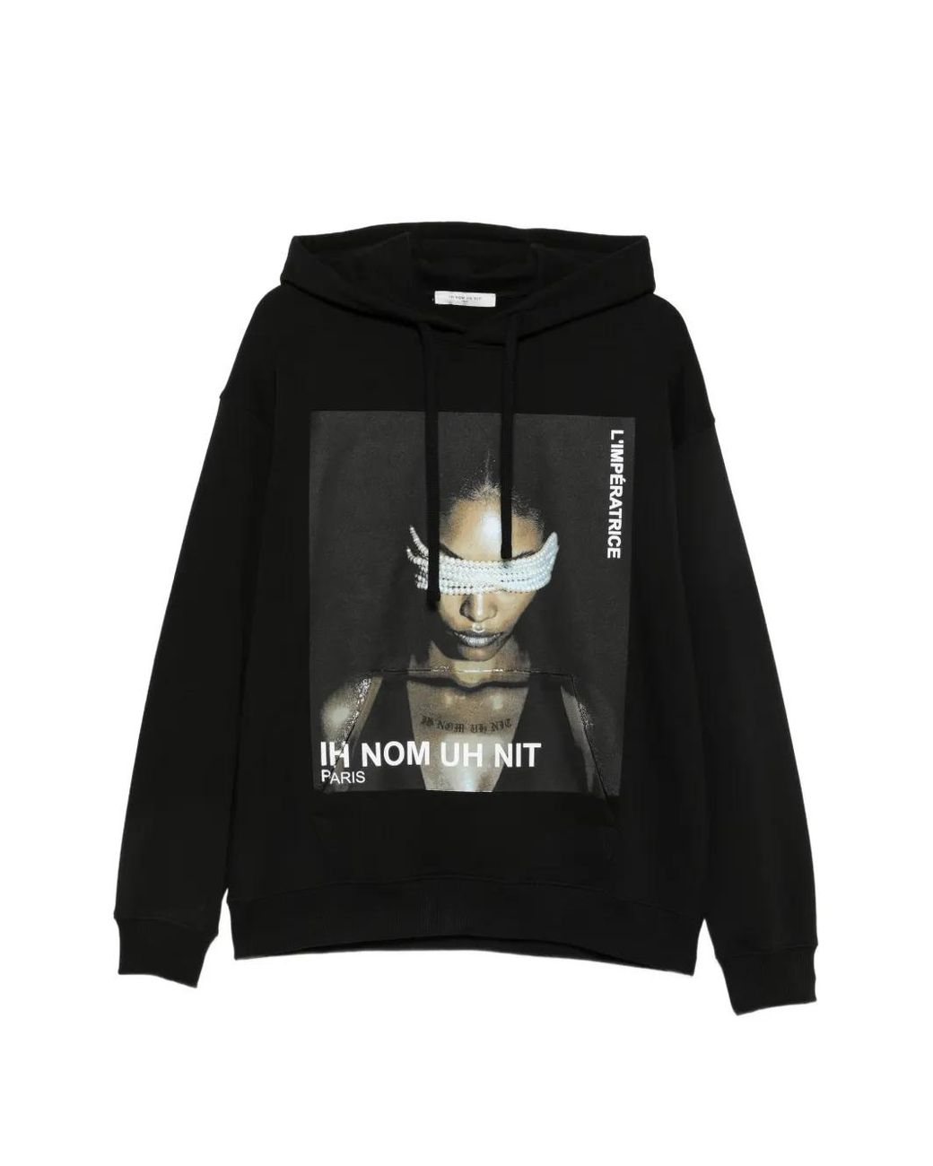 Ih Nom Uh Nit Black Graphic-Print Drawstring Hoodie for men