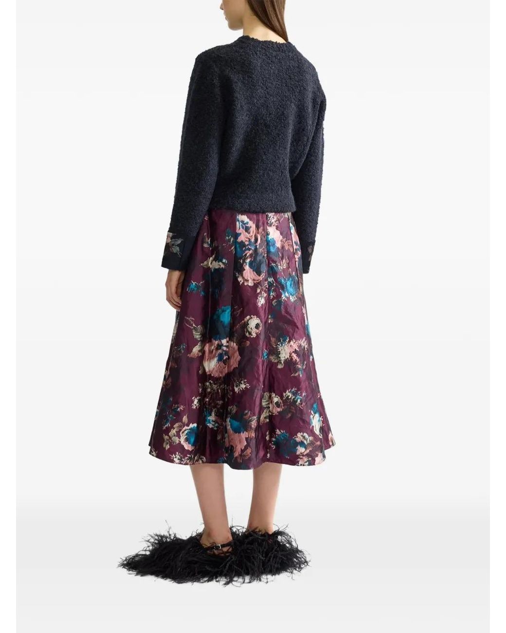 Erdem Red Floral-Print A-Line Midi Skirt
