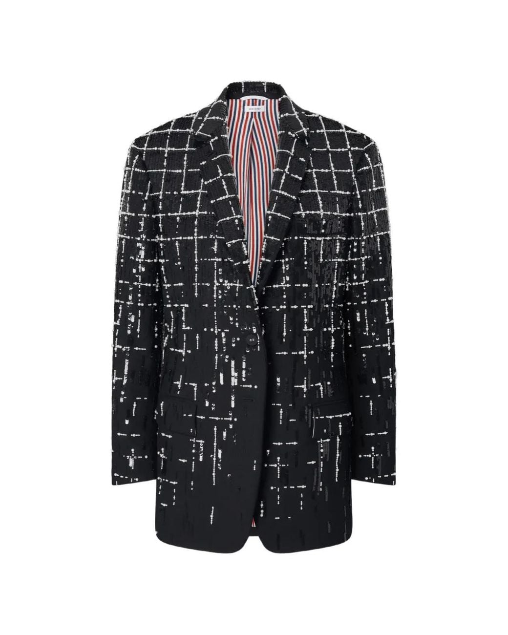 Thom Browne Black Windowpane Sequin-Embellished Blazer