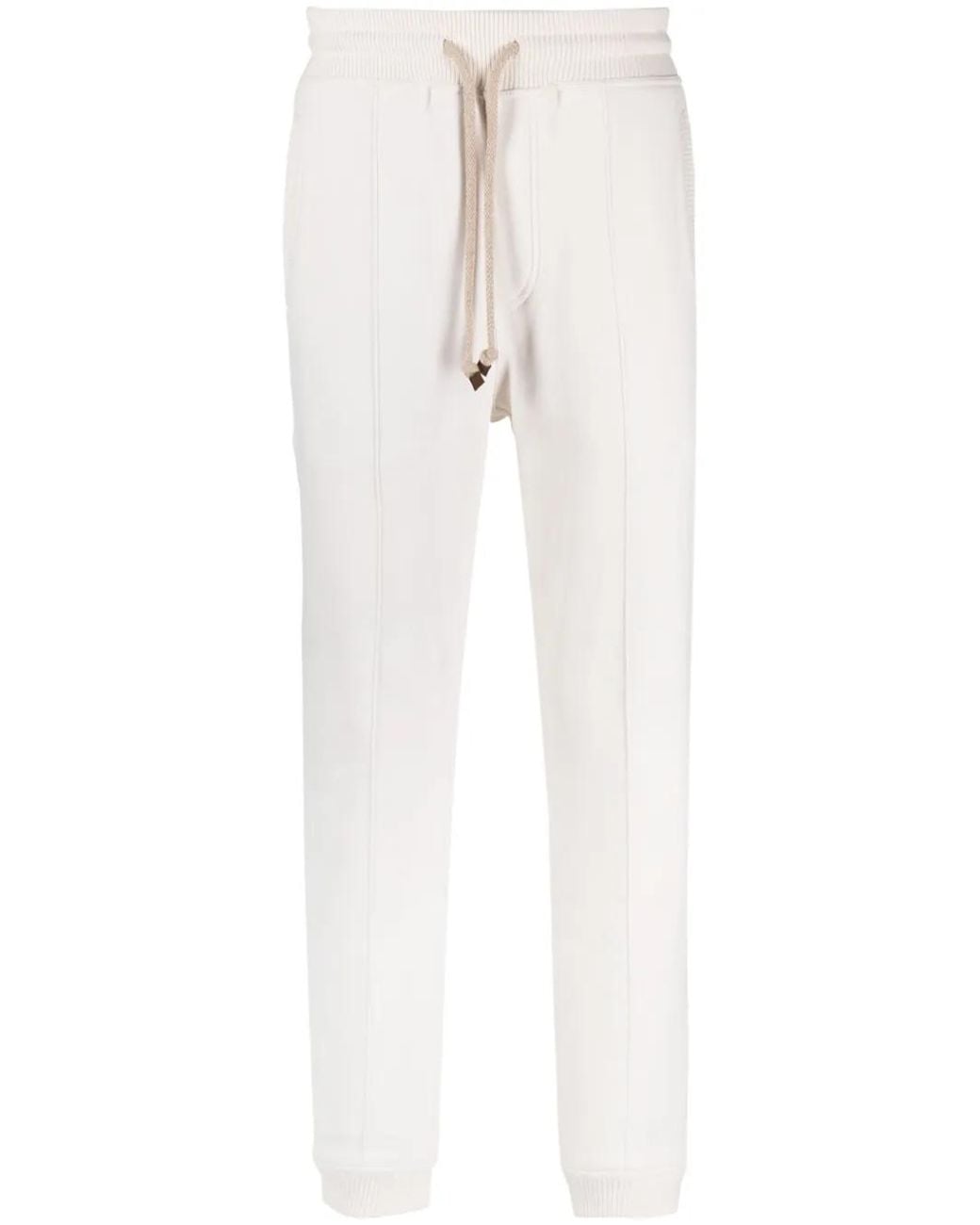Brunello Cucinelli White Drawstring Cotton Track Pants for men