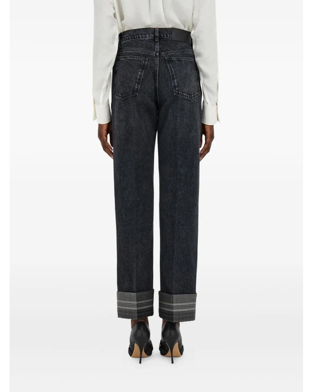 Ferragamo Blue Tartan-Cuffs Straight-Leg Jeans