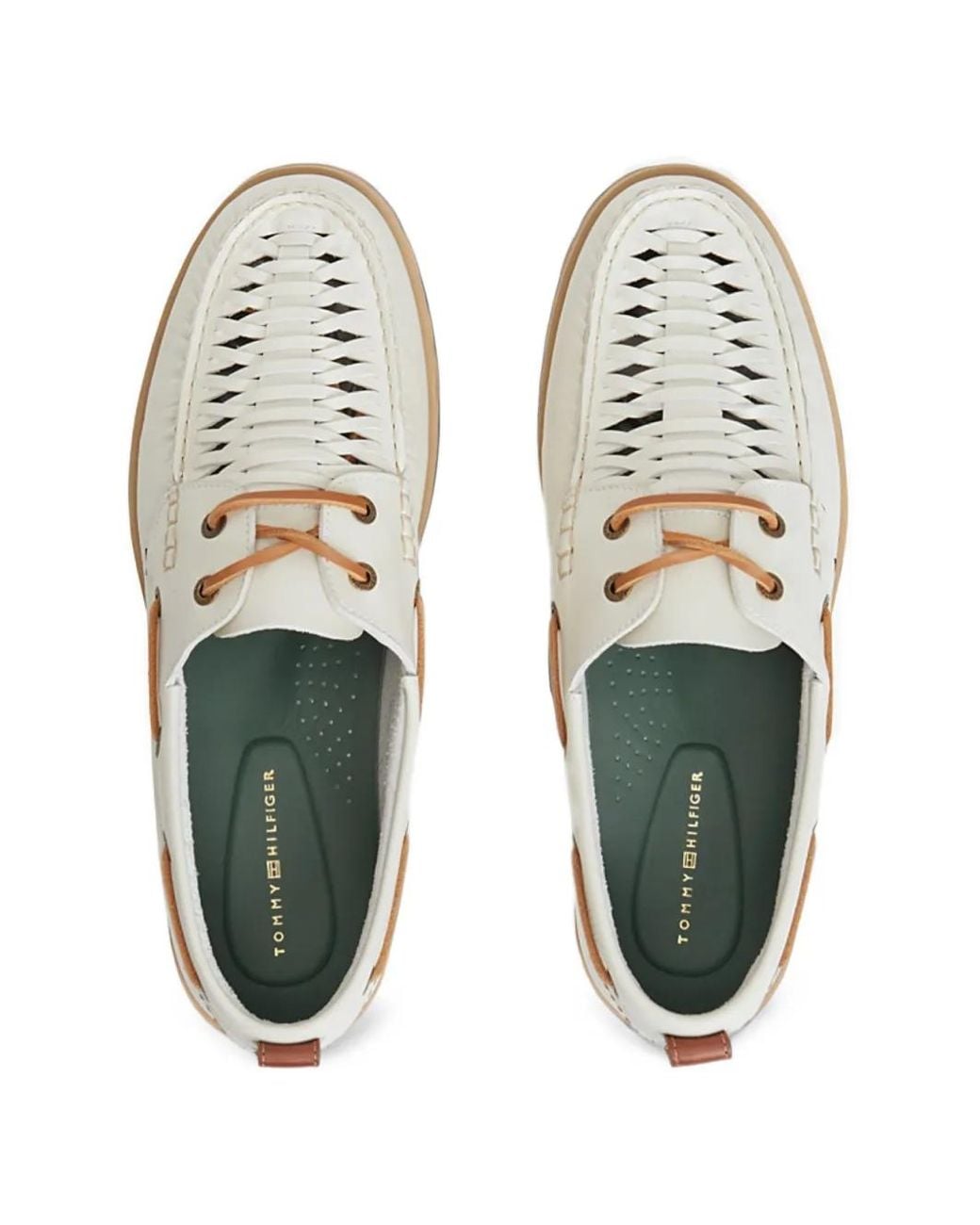 Tommy Hilfiger White Braided Leather Boat Shoes for men