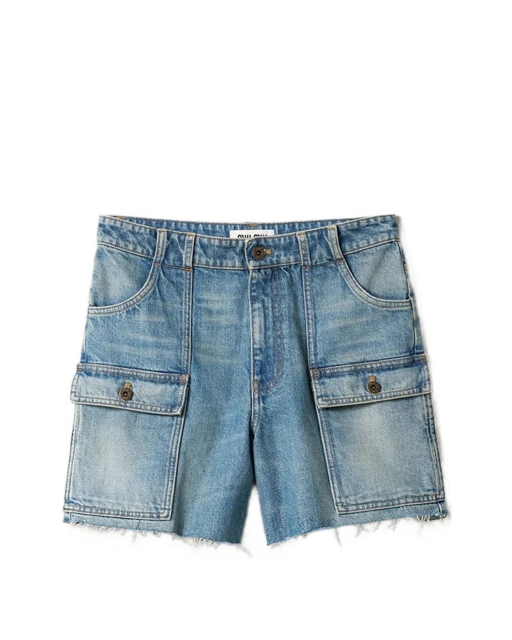 Miu Miu Blue Washed Patch-Pocket Denim Shorts