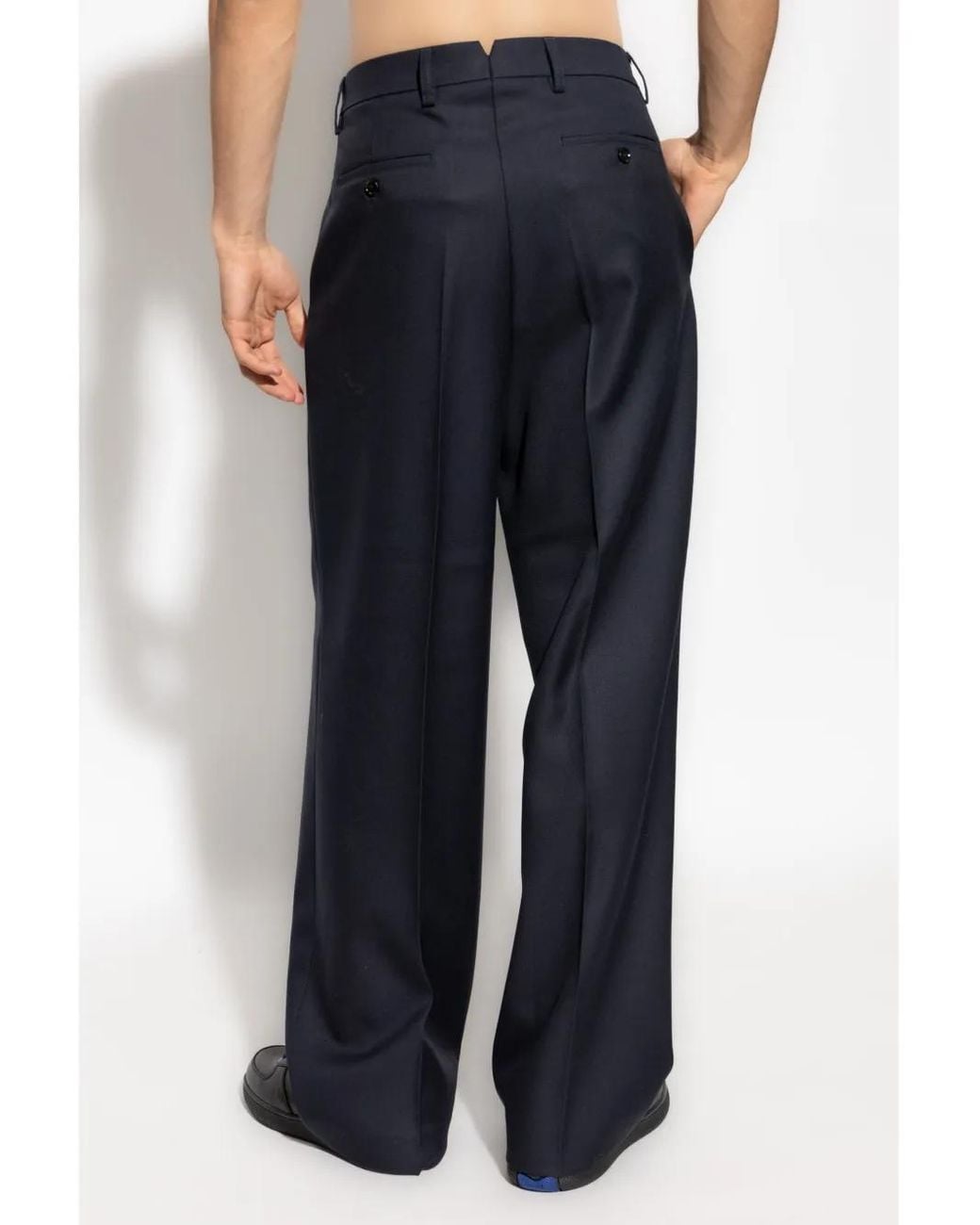 AMI Blue Virgin-Wool Tailored Trousers for men