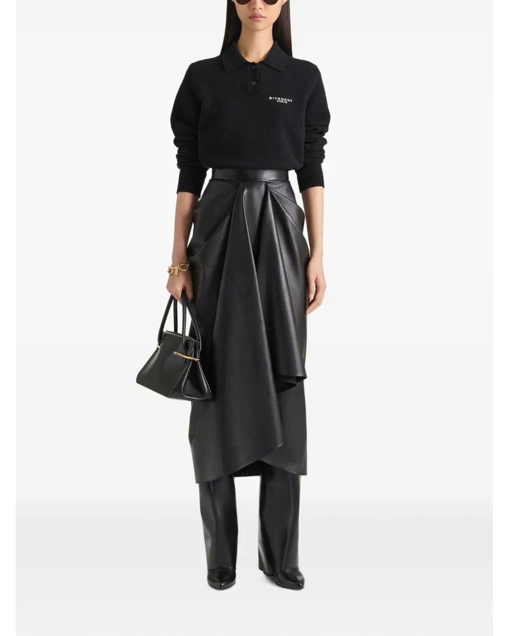 Givenchy Black Draped Midi Skirt