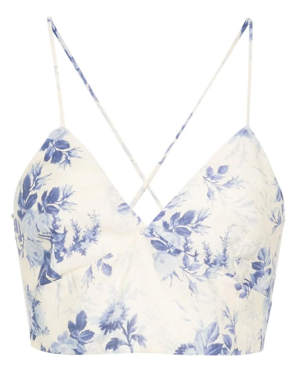 Twinset Blue Floral-Print Cropped Top