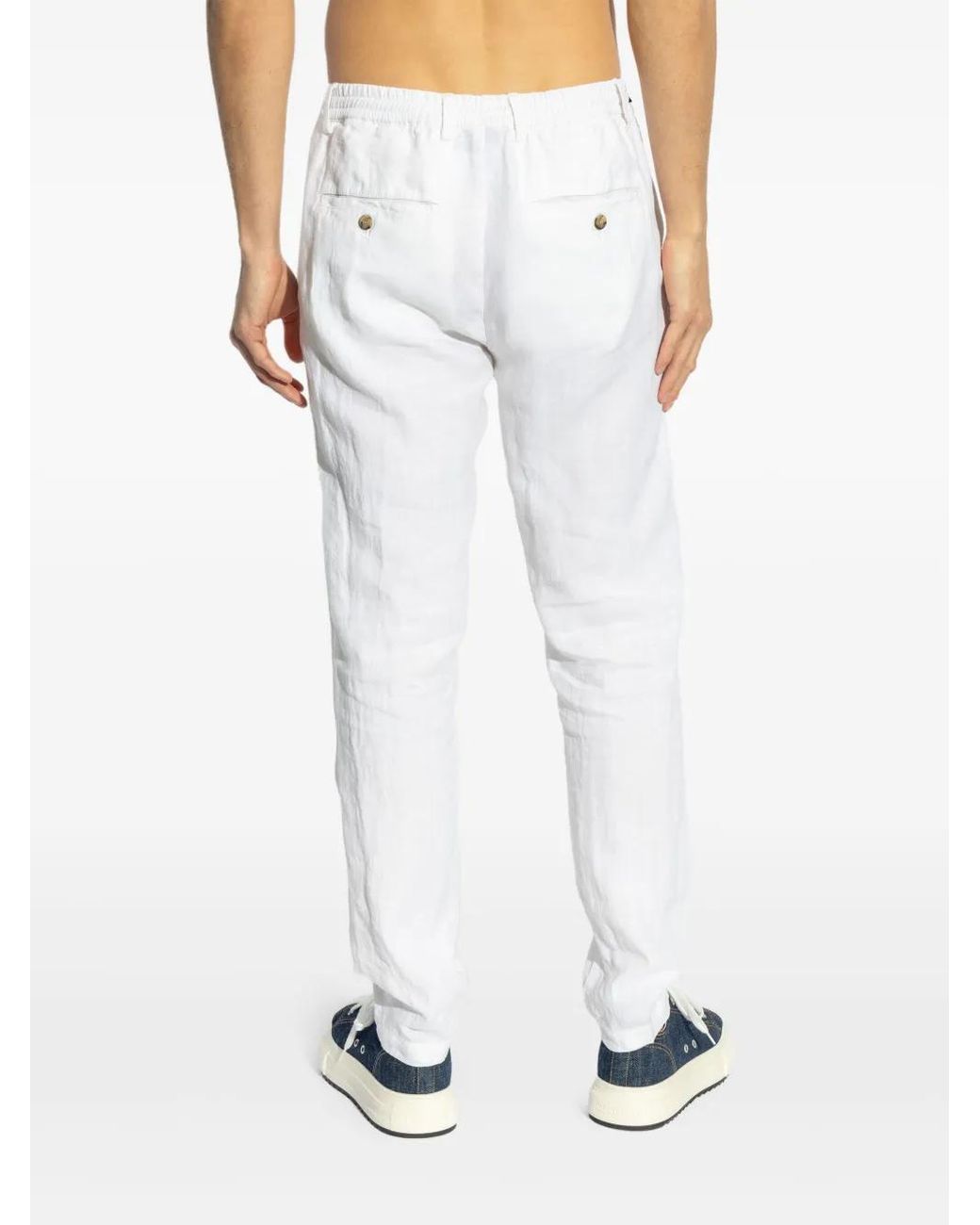 Paul & Shark White Linen Chino Trousers With Drawstring for men