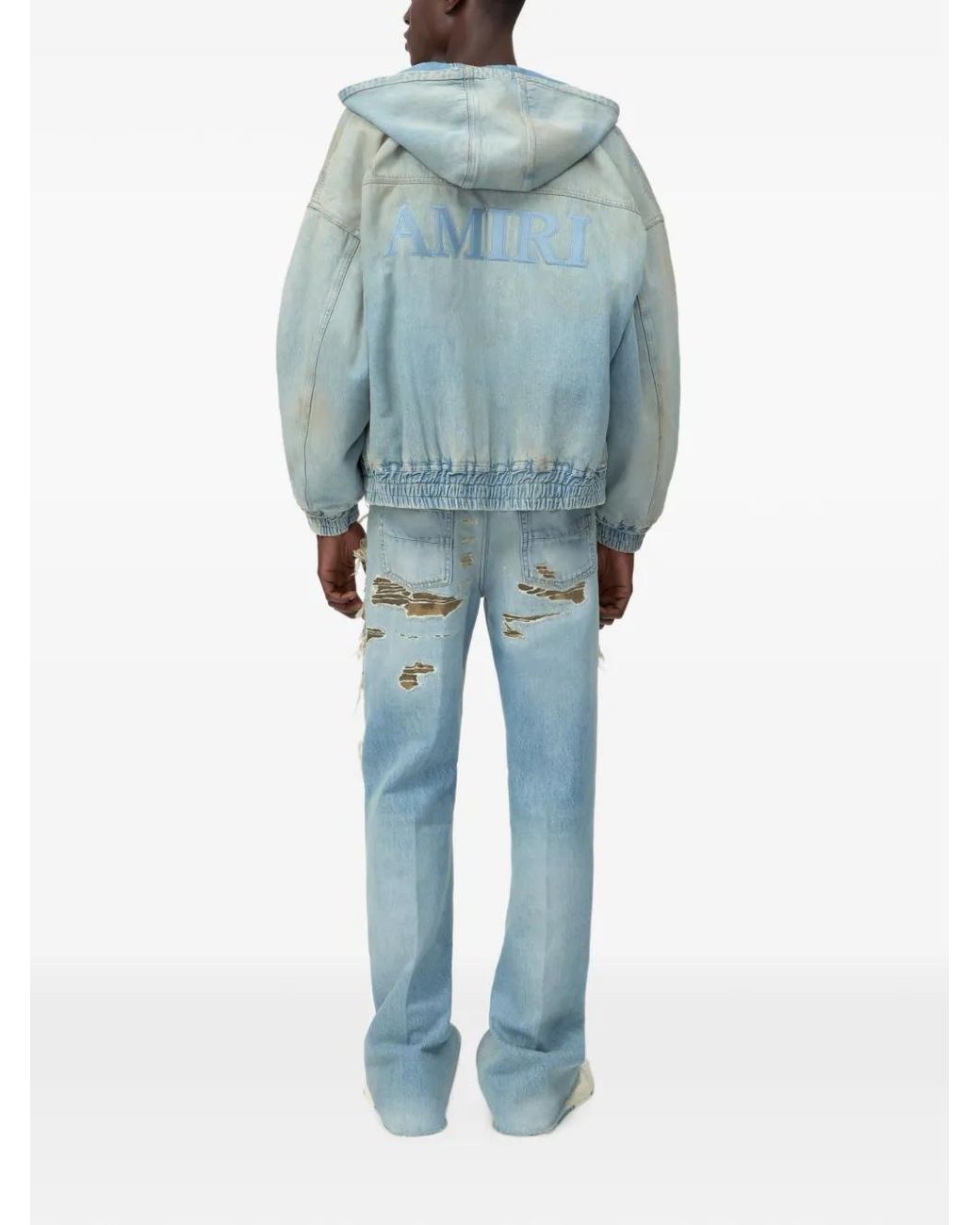 Amiri Blue Light Jacket With Drawstring Hood And Logo Embroidery On Front And Rear for men