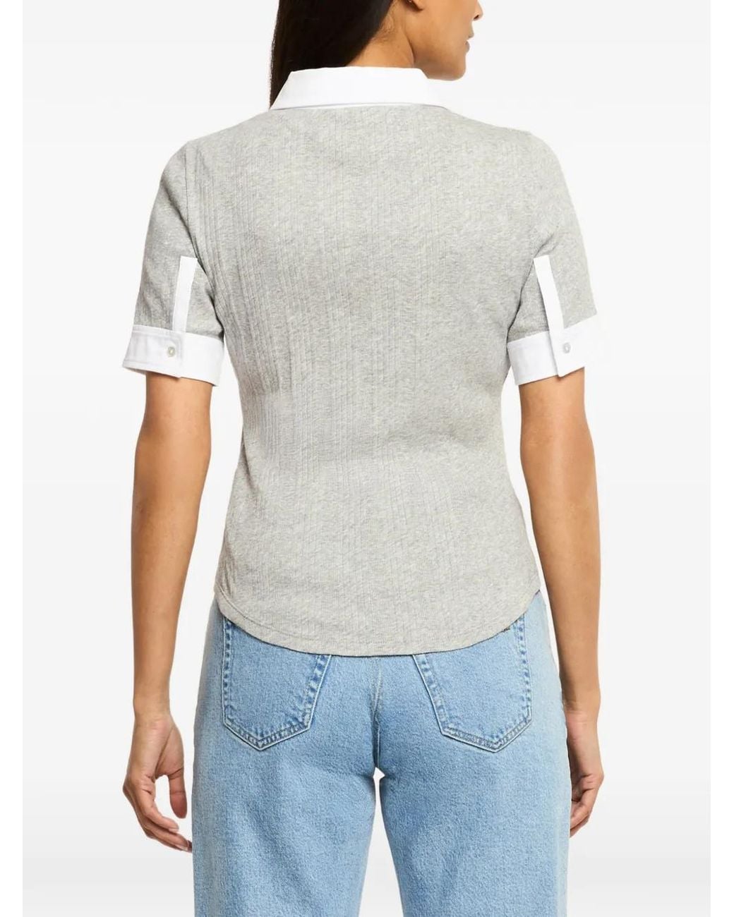 Cinq À Sept Gray Jaden Ribbed-Knit Polo Top