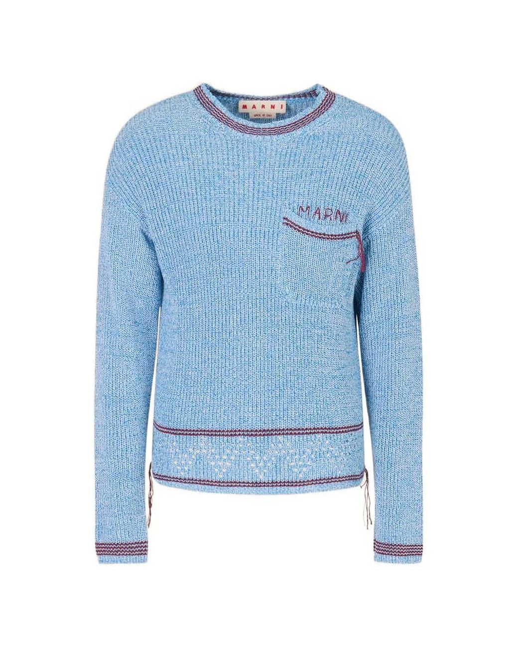T-Shirt En Coton Mouliné Avec Mending Marni pour homme en coloris Blue