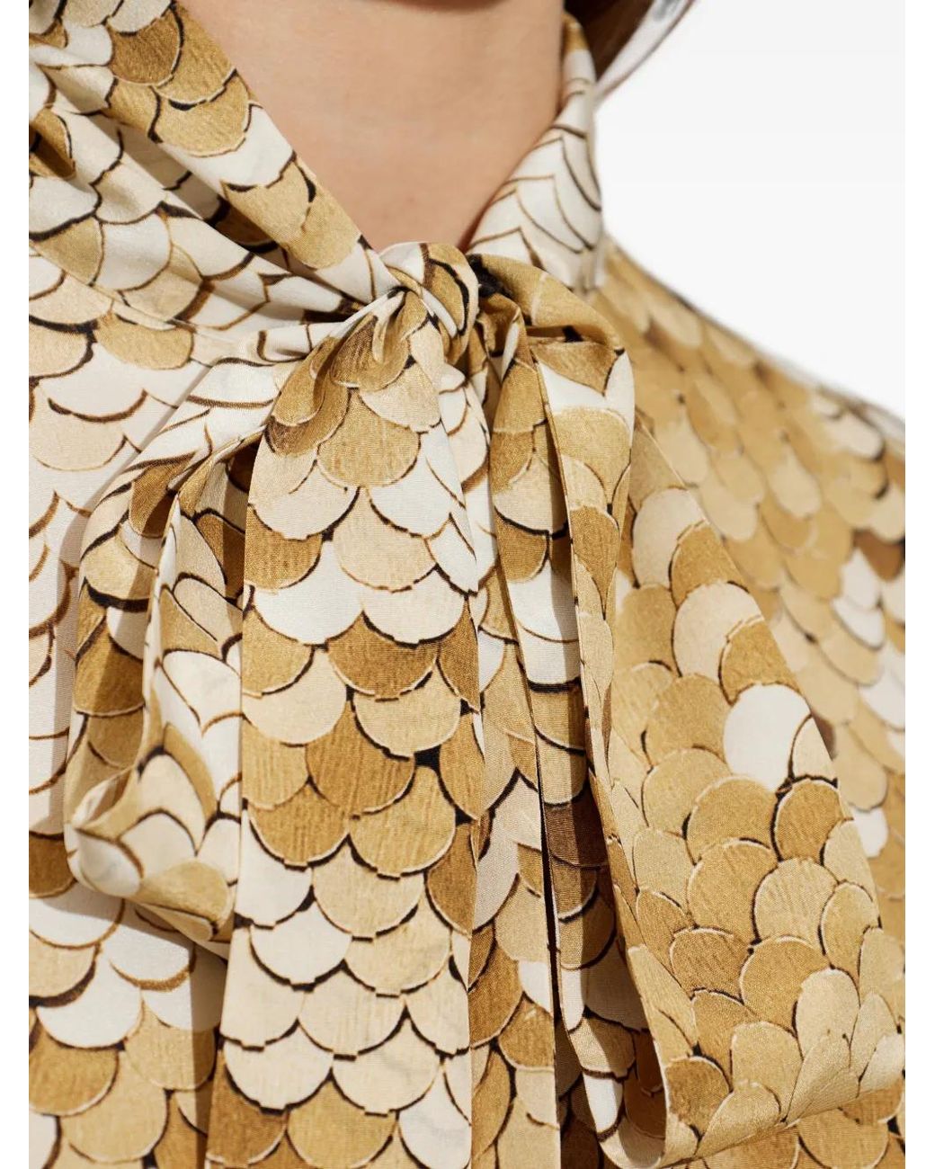 Moschino Natural Scallop-Print Bow-Detail Shirt