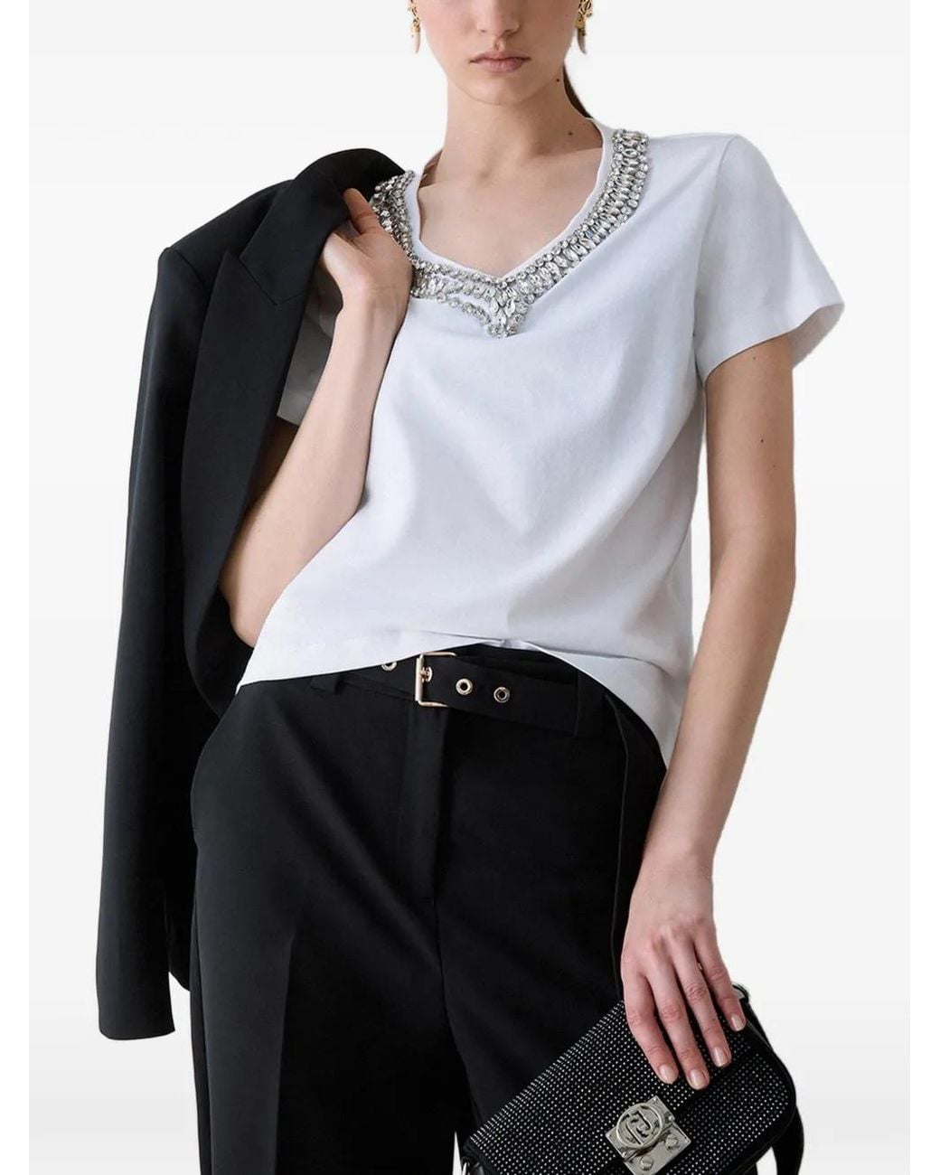 Liu Jo White T-Shirt With Jewel Details