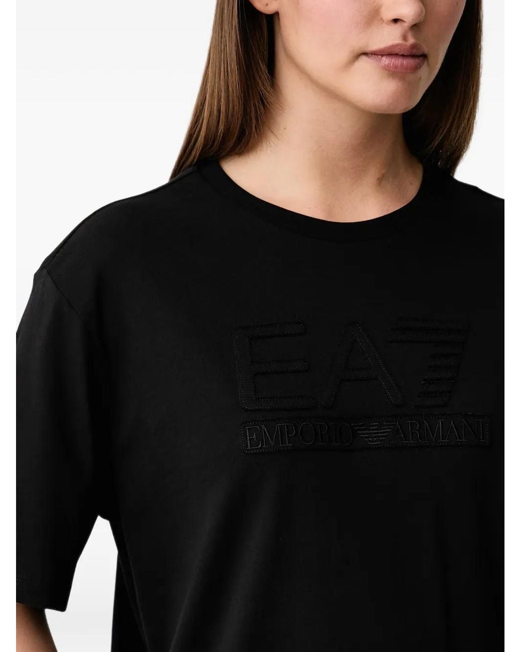 EA7 Black Logo-Embroidered T-Shirt