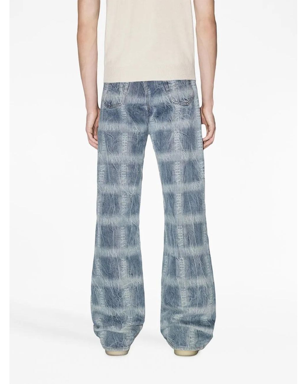 Amiri Blue Plaid-Print Wide Jeans for men