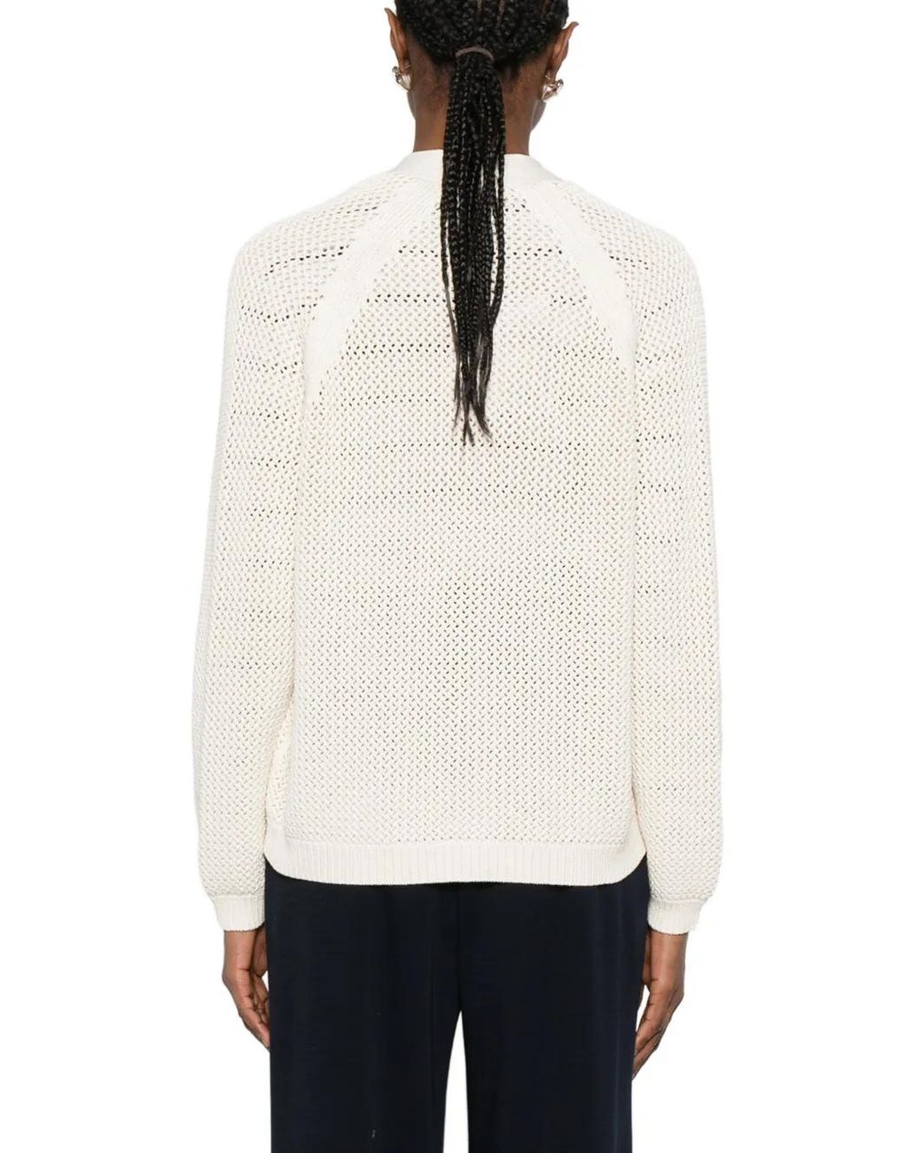 Max Mara White V-Neck Long Sleeve Sweater