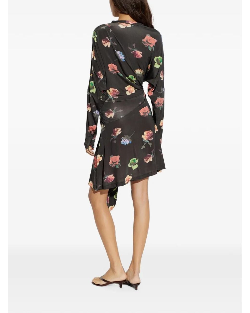 Ganni Black Floral Motif Mini Dress