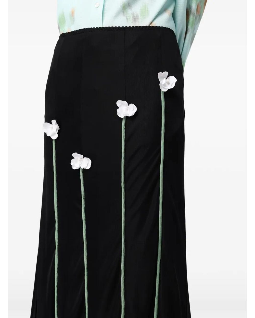 Moschino Black Couture Floral-Appliqué Midi Skirt