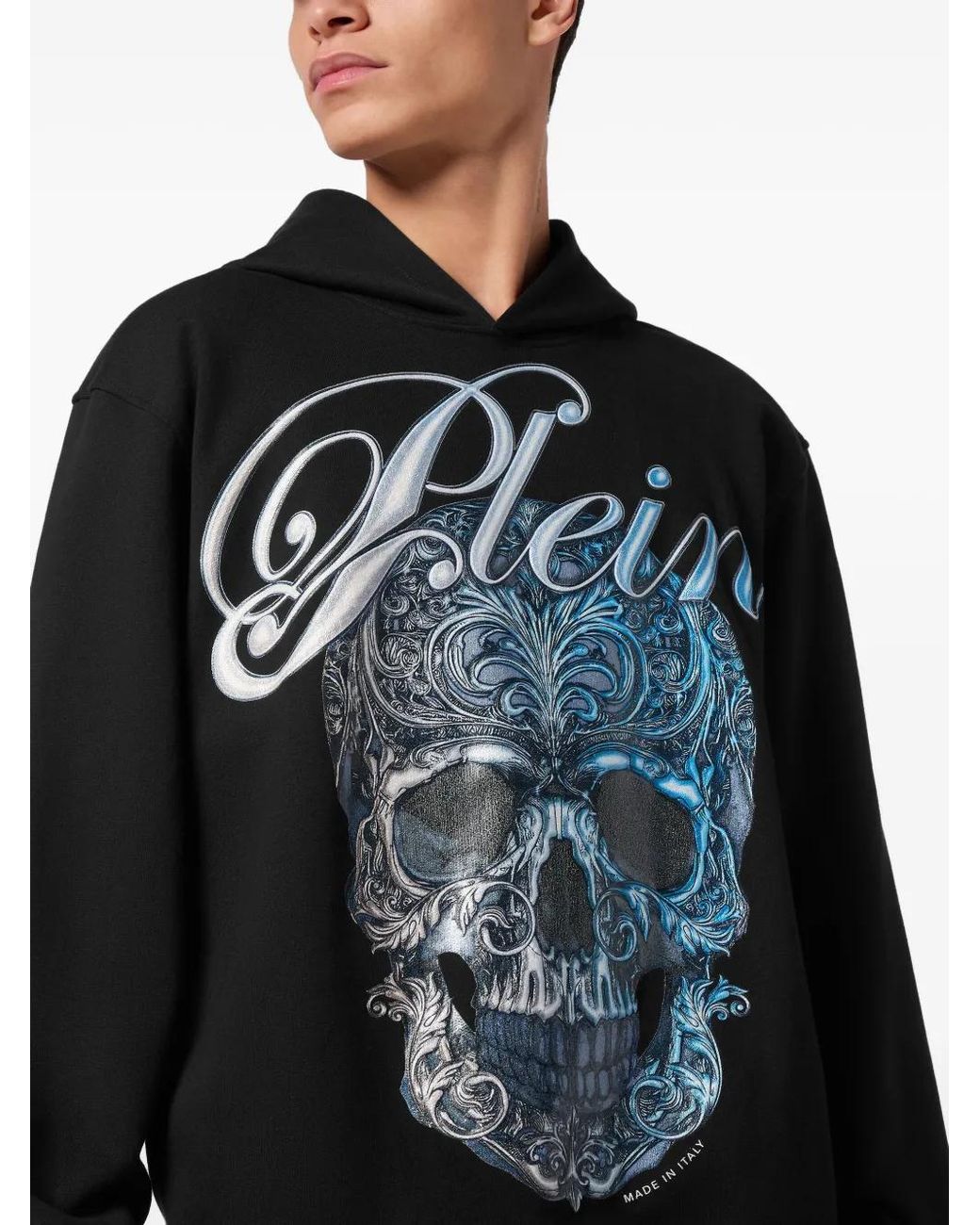 Philipp Plein Black Hoodie Gradient Skull for men