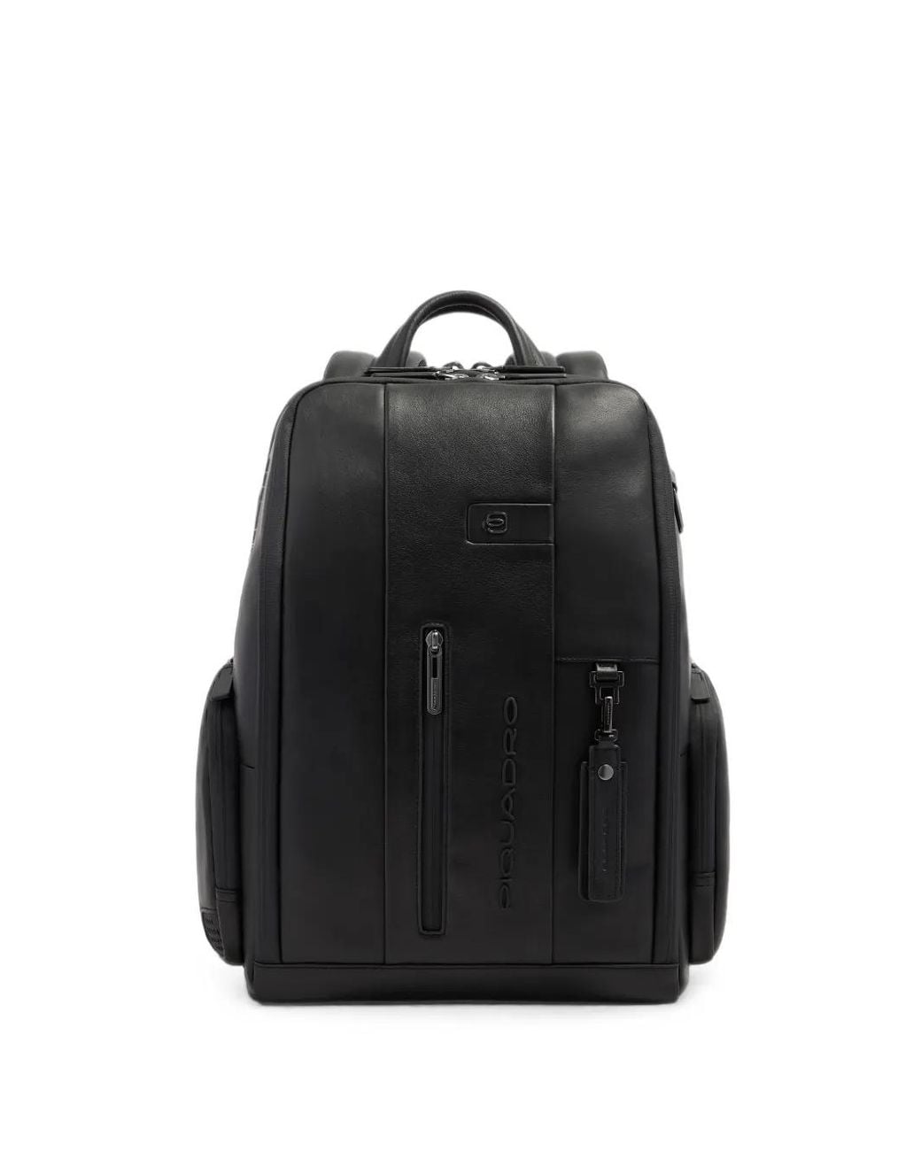 Piquadro Black Logo-Embossed Leather Backpack