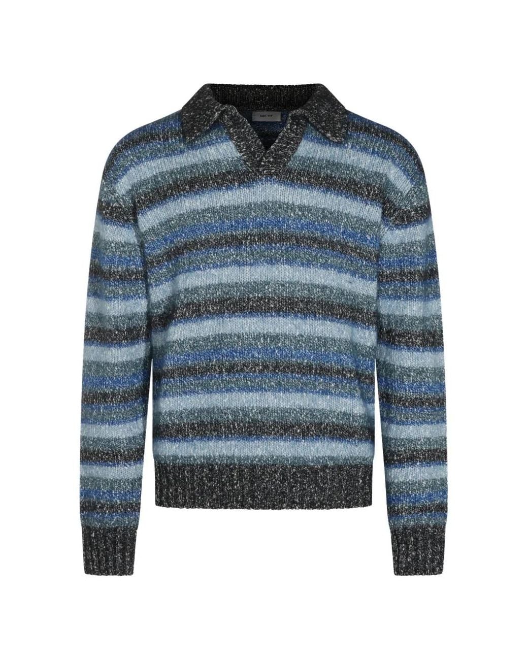 NN07 Blue Erling Striped Polo-Collar Sweater for men