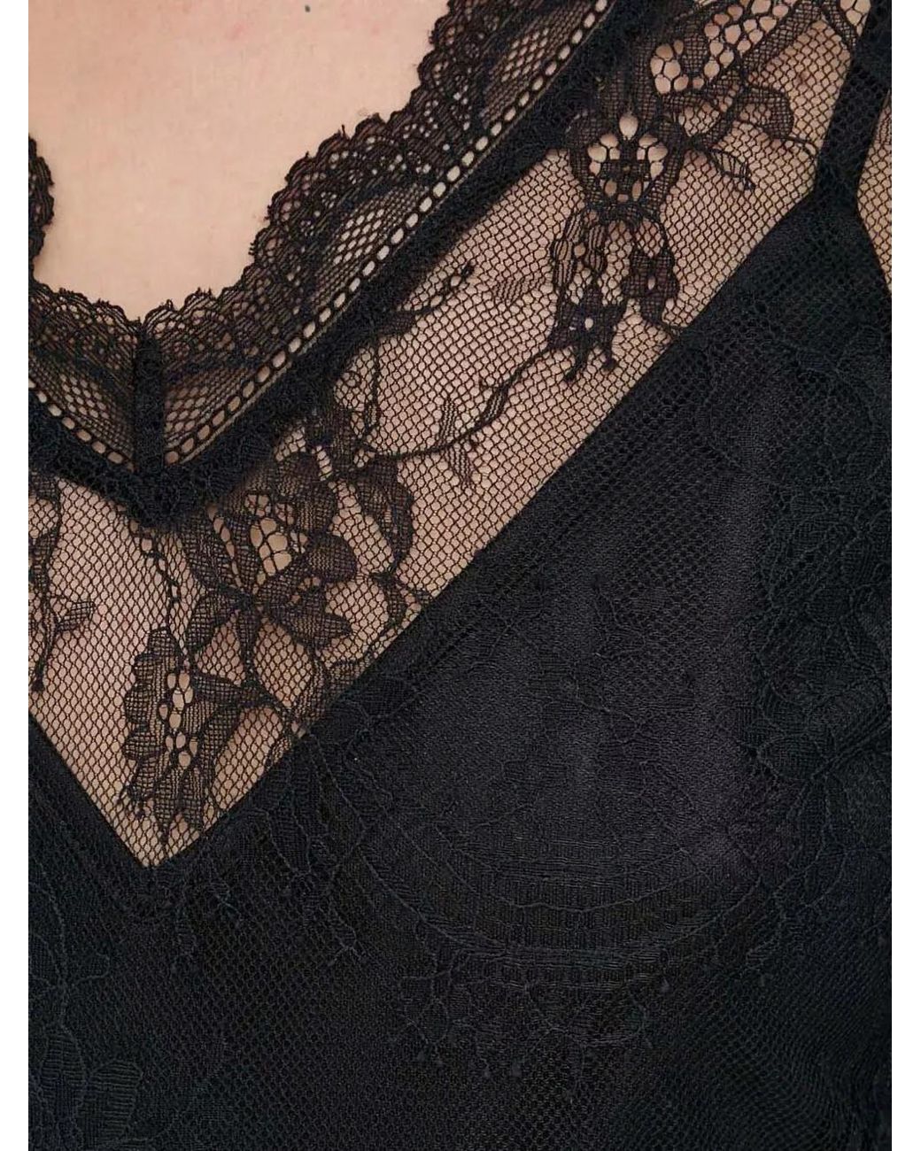 Morgan Black Lace-Overlay V-Neck Top