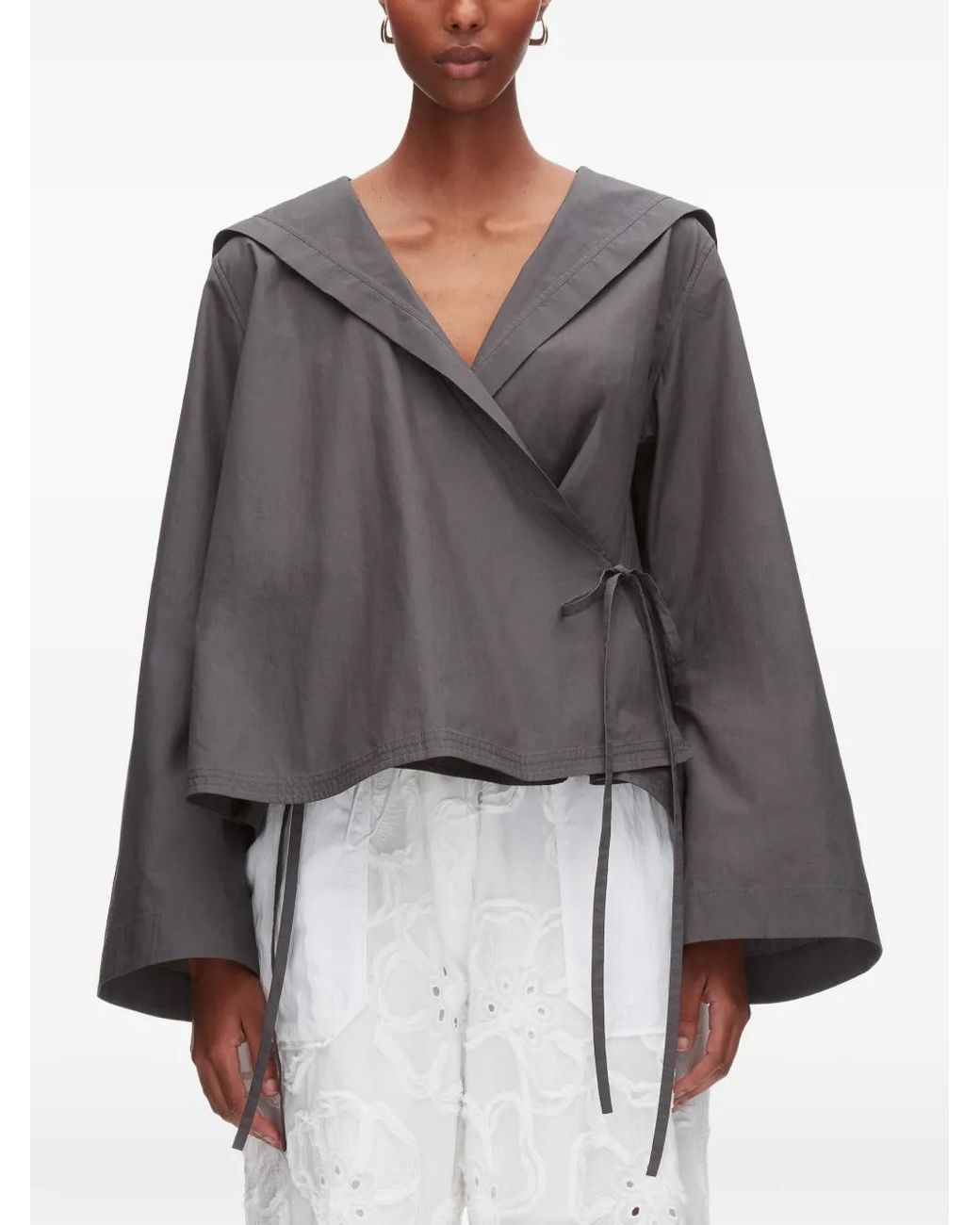 3.1 Phillip Lim Gray Wide Collar Tie Blouse