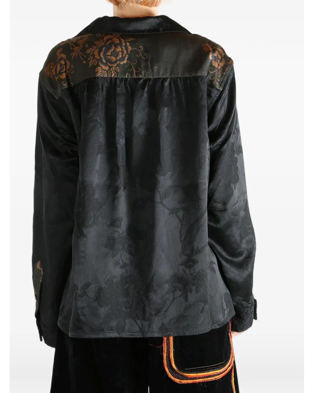 Commun's Black Floral-Jacquard Shirt for men