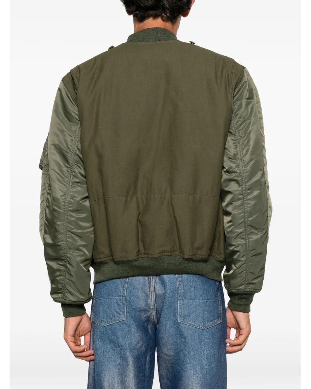 Junya Watanabe Green Panelled Utility Bomber Jacket for men