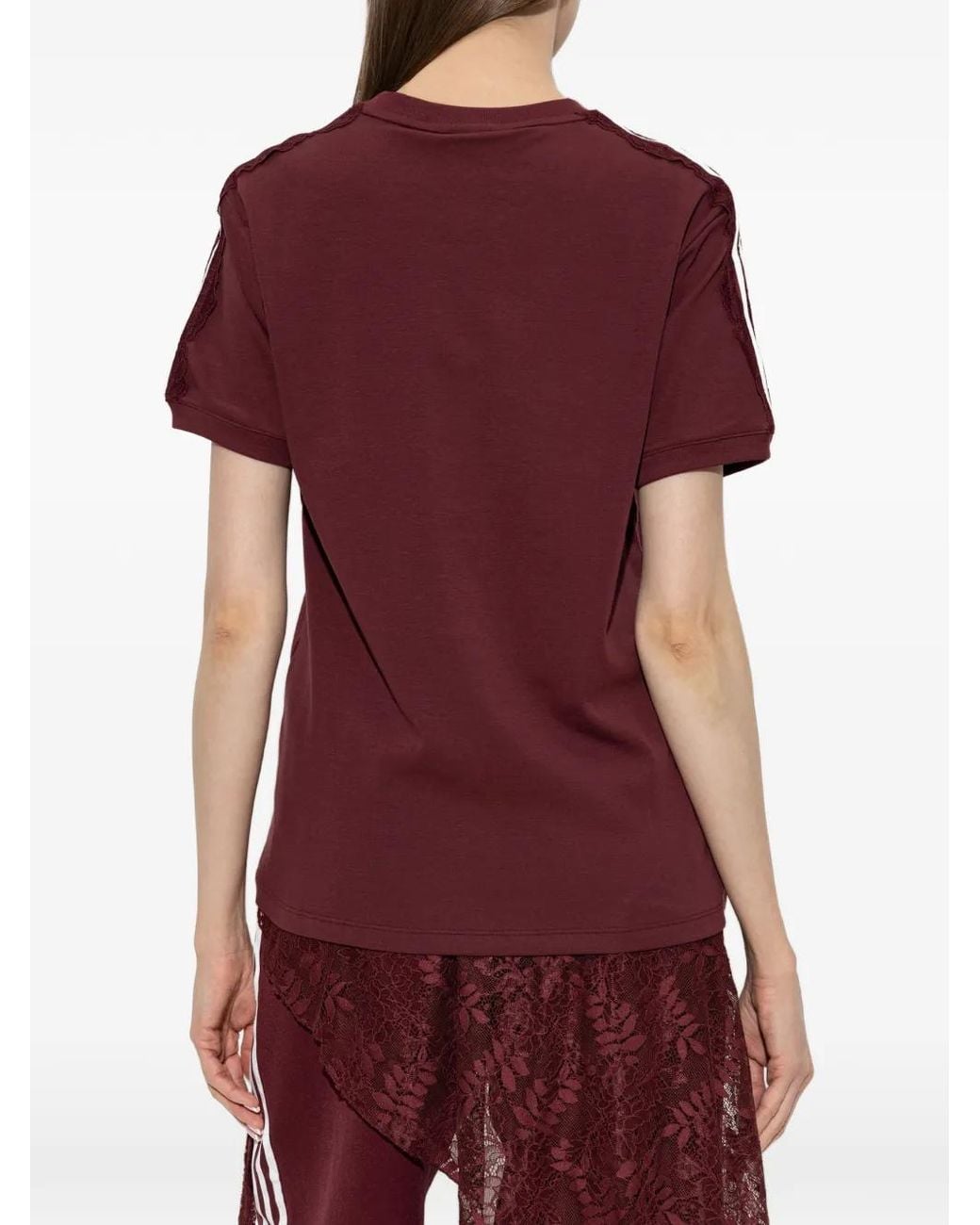 Adidas Red Lace-Trim Side-Stripe T-Shirt